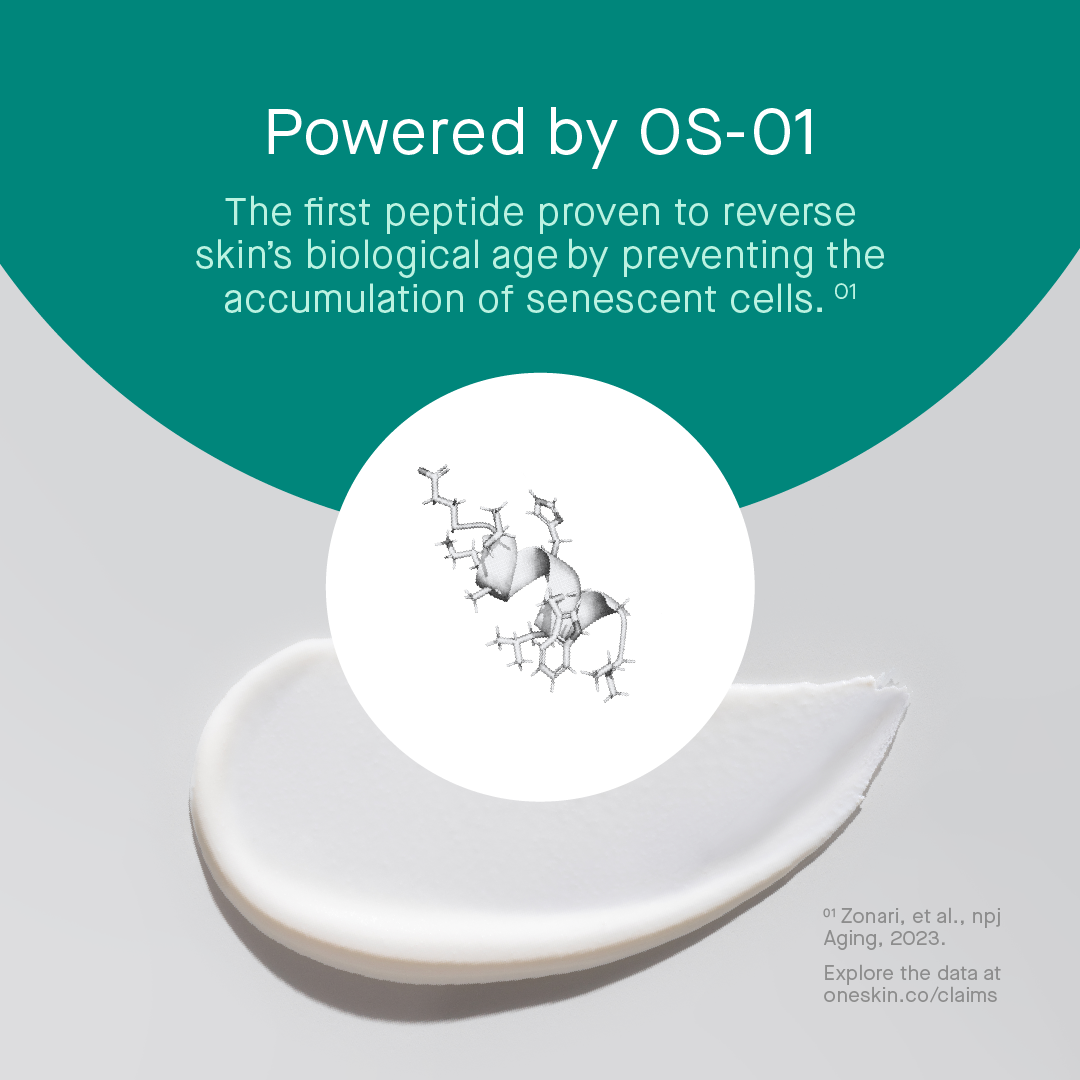 os-01 face spf - untinted - POWERED BY OS-01 - THE FIRST PEPTIDE PROVEN TO REVERSE SKIN'S BIOLOGICAL AGE BY PREVENTING THE ACCUMULATION OF SENESCENT CELLS.^01 - 01: ZONARI ET AL, NPJ AGING, 2023, EXPLORE THE DATA AT ONESKIN.CO/CLAIMS